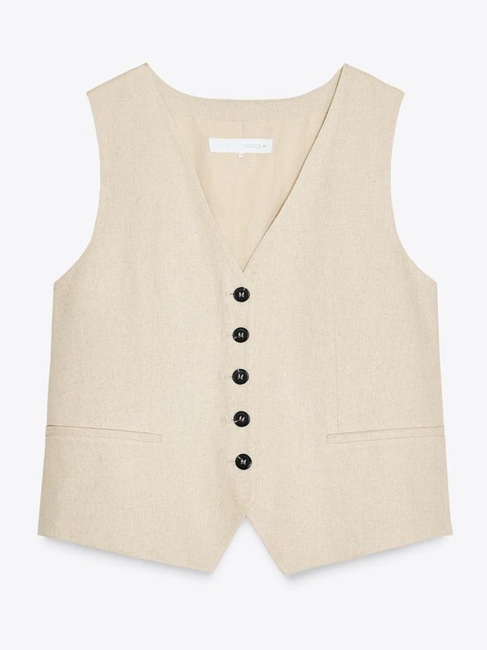 NWT ZARA Tailored Linen Vest Waistcoat Button Down Light Beige Women's XS Cotton